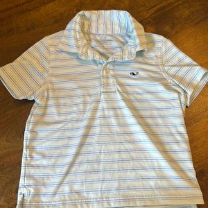 Vineyard Vines dri-fit polo. Lime green and light blue stripes